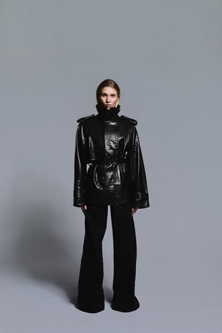 Envelope1976 Majorstuen trench short Jacket Black croc
